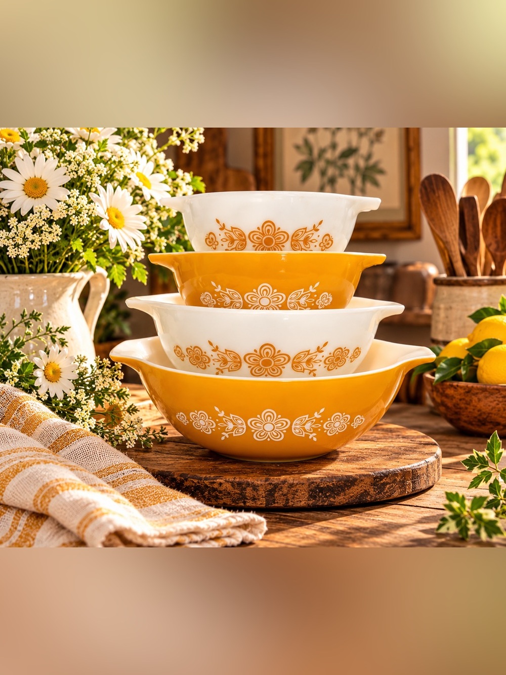 Vintage Pyrex Butterfly Gold Cinderella Bowls Complete Set of 4 -441 442 443 444